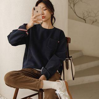 Piped Slit-cuff Patch-pocket Sweatshirt