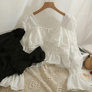 Ruffled Square-neck Crop Top