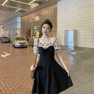Off-shoulder Heart Printed Dress