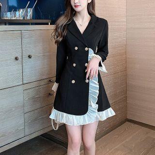 Ruffle Trim Double-breasted Mini A-line Blazer Dress