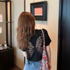 Short-sleeve Plain Butterfly Cutout Cropped T-shirt