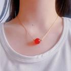 Bead Pendant Necklace 1pc - Dx666 - Gold & Red - One Size