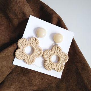 Woven Flower Dangle Earring 1 Pair - Beige - One Size