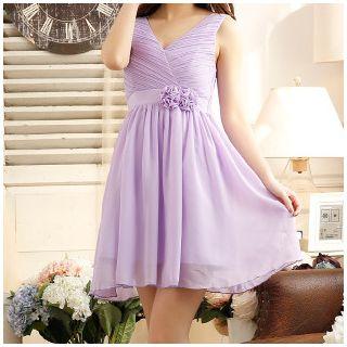 Plain V-neck Sleeveless Bridesmaid Dress