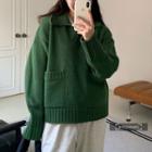 Collared Plain Sweater Green - One Size