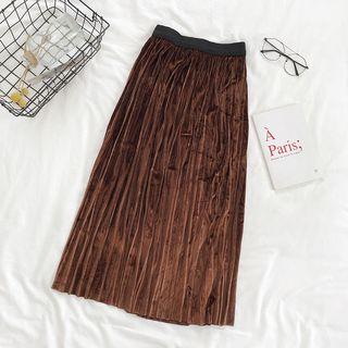 Velvet Pleated Midi Skirt Caramel - One Size