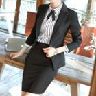 Mini Pencil Skirt/ Stripe Long-sleeve Shirt/ Slim Fit Blazer/ Dress Pants/ Set