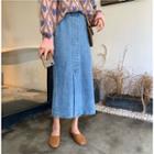 Heart Jacquard Sweater / Midi Denim Skirt Skirt - 6685 - Blue - One Size