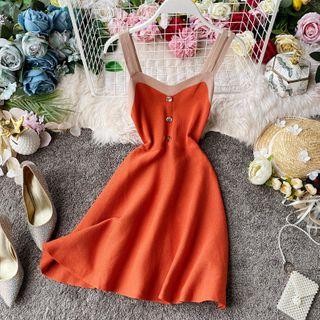 Spaghetti Strap Mini A-line Knit Dress