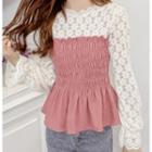 Long-sleeve Lace Panel Smocked Top