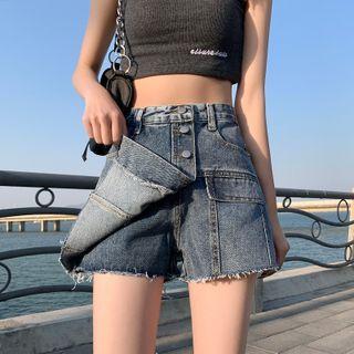 Fray Hem Denim Mini A-line Skort