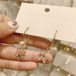 Faux Pearl Faux Crystal Star Dangle Earring 1 Pair - Silver Steel - As Shown In Figure - One Size