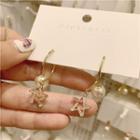 Faux Pearl Faux Crystal Star Dangle Earring 1 Pair - Silver Steel - As Shown In Figure - One Size