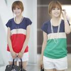 Short-sleeve Color Block Chiffon T-shirt