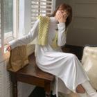 Plain Slit Dress ( Round-neck / Mock-turtleneck )