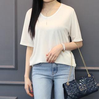 Short-sleeve Round-neck Plain T-shirt