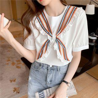 Short-sleeve Striped Sailor Collar Top