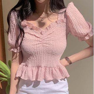 Short-sleeve Peplum Chiffon Blouse