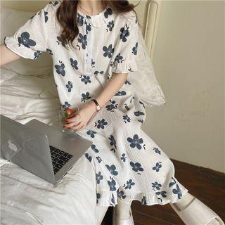 Short-sleeve Floral Print Sleepdress White - One Size