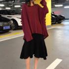 Long-sleeve T-shirt / Asymmetrical A-line Midi Skirt