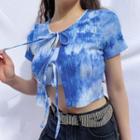 Tie-dye Print Tie-front Short-sleeve Cropped Top