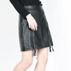 Faux Leather Zip Mini Skirt