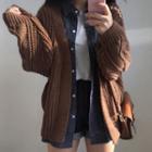 Open-front Cable-knit Cardigan Coffee - One Size
