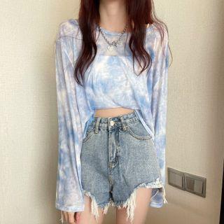 Long-sleeve Tie Dye Sheer T-shirt