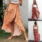 Floral Print Ruffle Hem Maxi A-line Skirt