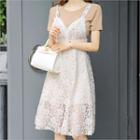 Set: Sleeveless Lace A-line Midi Dress + Short-sleeve T-shirt