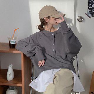 Plain Long-sleeve Loose-fit Top - 2 Colors