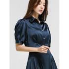 Puff-sleeve Cropped Satin Blouse