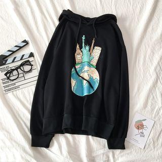 Earth-print Hoodie Black - One Size