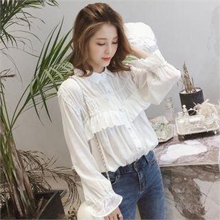 Frill-trim Crinkled Blouse White - One Size