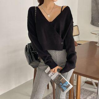 Single-button Wrap Knit Top