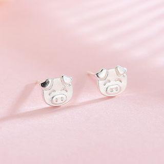 925 Sterling Pig Stud Earring Es652 - Silver - One Size