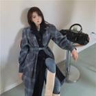 Plaid Mock Two-piece Loose-fit Coat As Figure - One Size