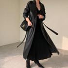 Belted Pleather Wrap Coat Black - One Size