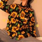 Long-sleeve Sunflower Print Shirt As Shown In Figure - One Size