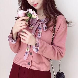 V-neck Colored Wool Blend Cardigan