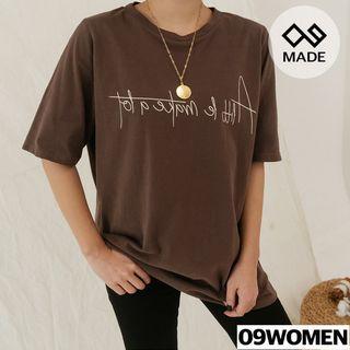 Tall Size Printed Elbow-sleeve T-shirt