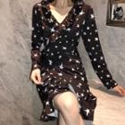 Star Long-sleeve A-line Chiffon Dress Black - One Size