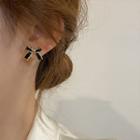 Bow Stud Earring 1 Pair - Earrings - 925 Silver Pin - Bow - Black - One Size