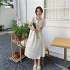 Puff-sleeve Keyhole Shirred A-line Dress