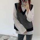 Checked Knit Top As Shown In Figure - One Size