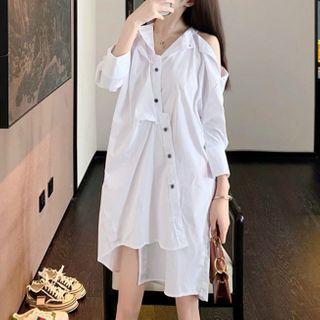 Asymmetric Cold-shoulder Shirtdress White - One Size