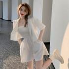 Short-sleeve Cropped Blazer / Strapless Romper