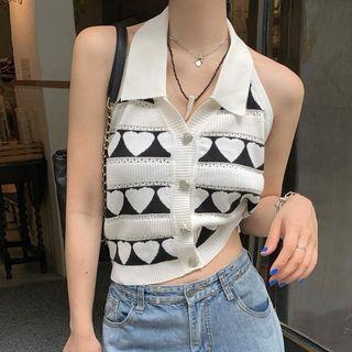 Sleeveless Halter Heart Knit Top Top - One Size