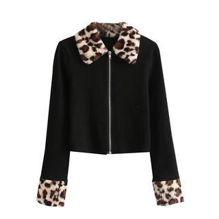 Leopard Collar Zip Jacket