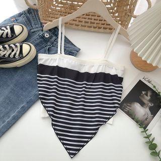 Asymmetrical Striped Cropped Suspender Top